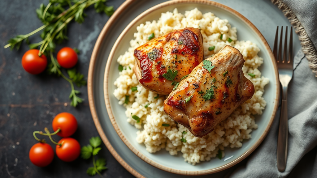 Herb-Infused Chicken Thighs with Cauliflower Rice