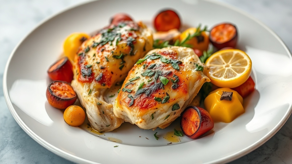 Herb-Infused Chicken Thighs with Lemon Garlic Roasted Vegetables