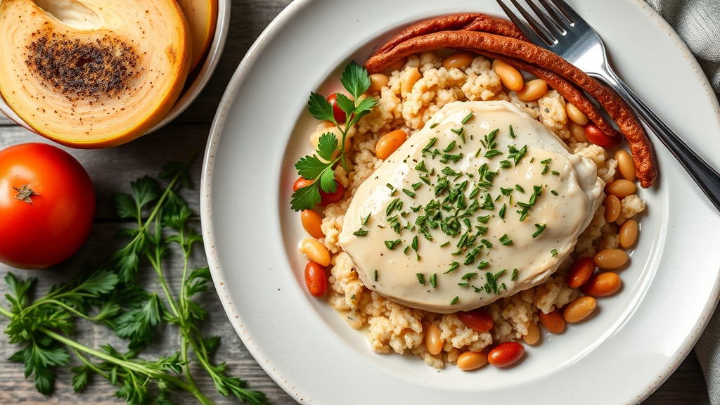 Herb-Infused Chicken with Creamy Bean and Rice Bake