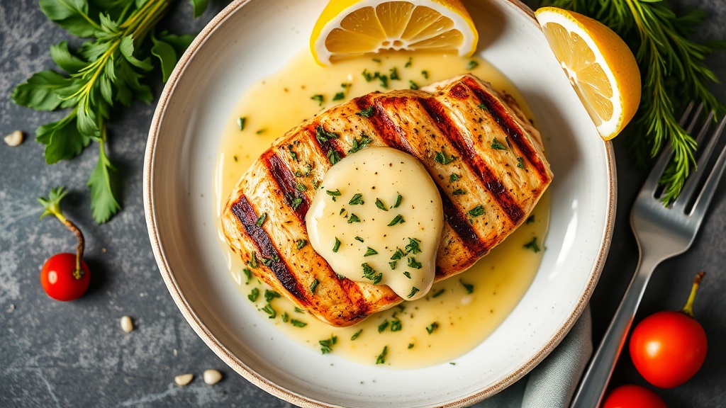 Herb-Infused Grilled Chicken Breast with Lemon Garlic Sauce