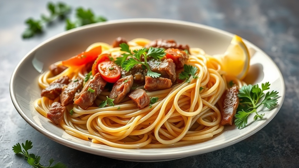 Herb-Infused Meat Noodles