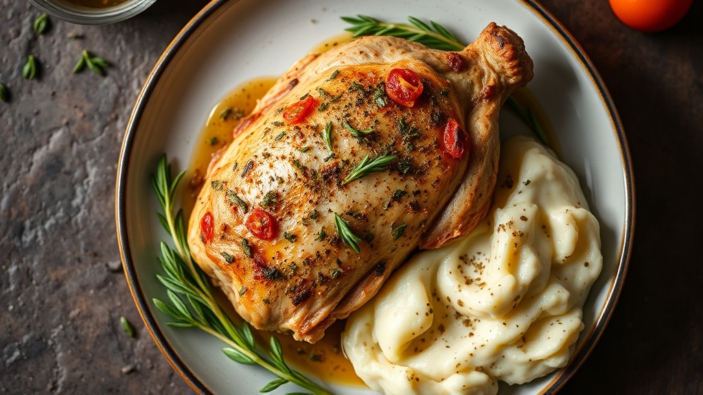 Herb-Roasted Boneless Chicken with Garlic Mashed Potatoes