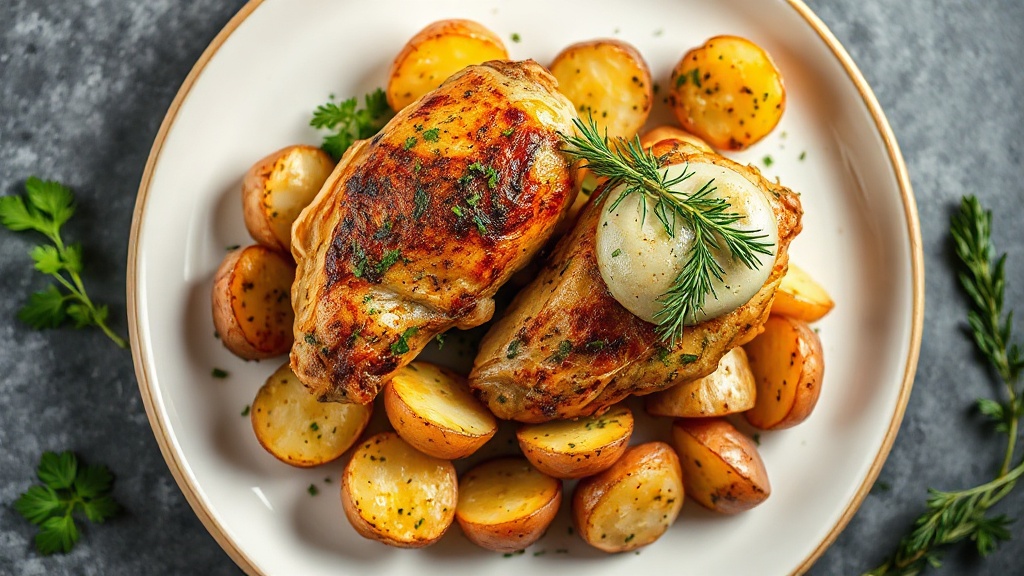Herb-Roasted Chicken and Garlic Parmesan Potatoes