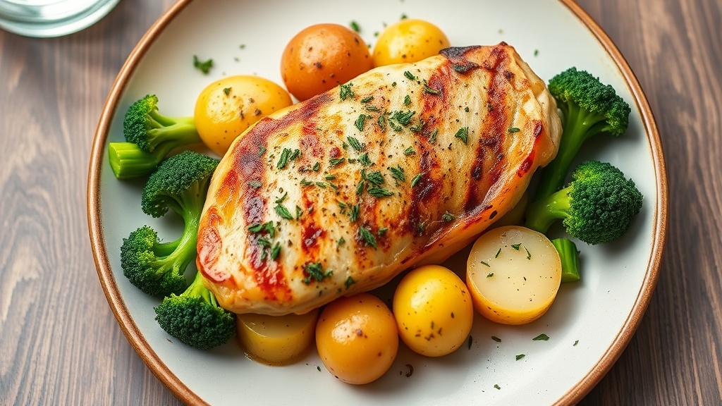 Herb-Roasted Chicken Breast with Baby Potatoes and Broccoli