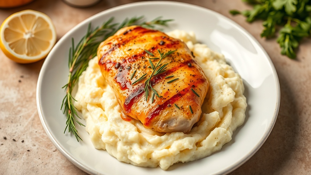 Herb-Roasted Chicken Breast with Garlic Mashed Potatoes