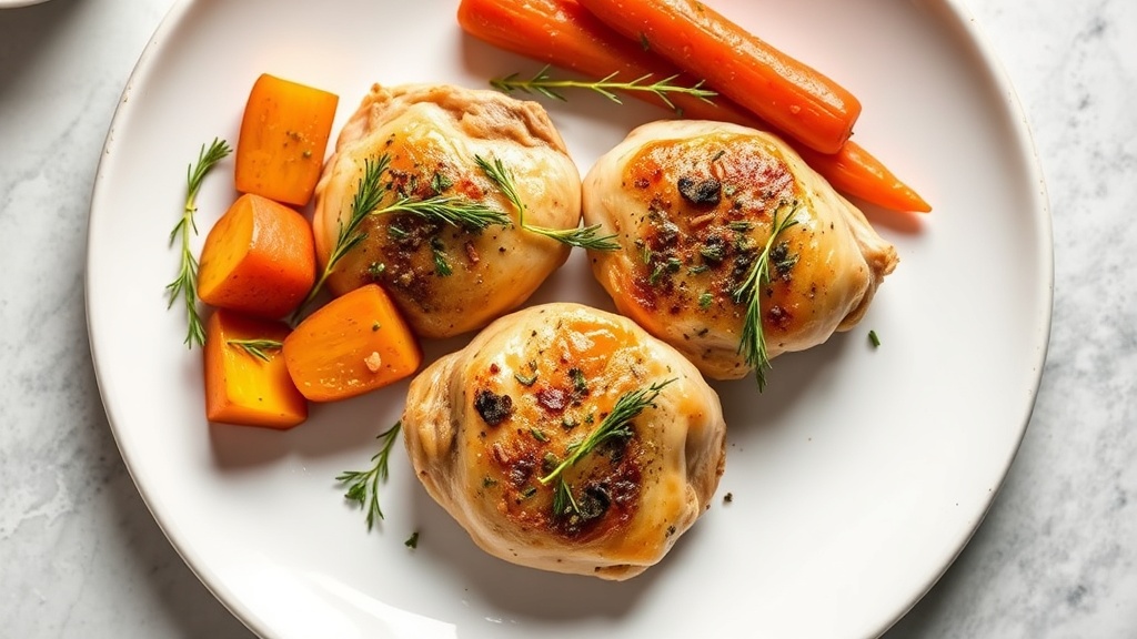 Herb-Roasted Chicken Quarters with Garlic Red Potatoes and Honey-Glazed Carrots