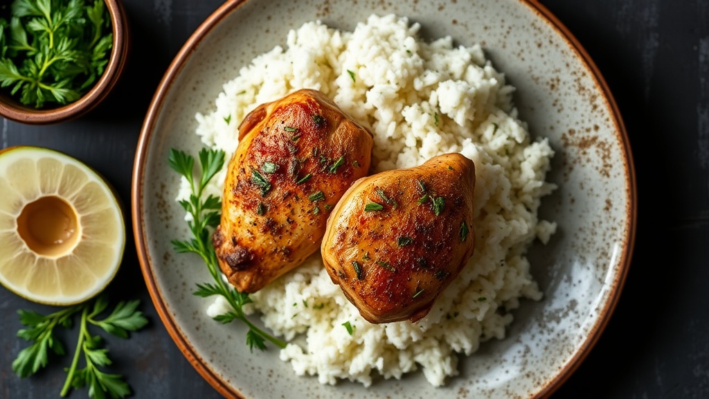 Herb-Roasted Chicken Thighs with Coconut Rice