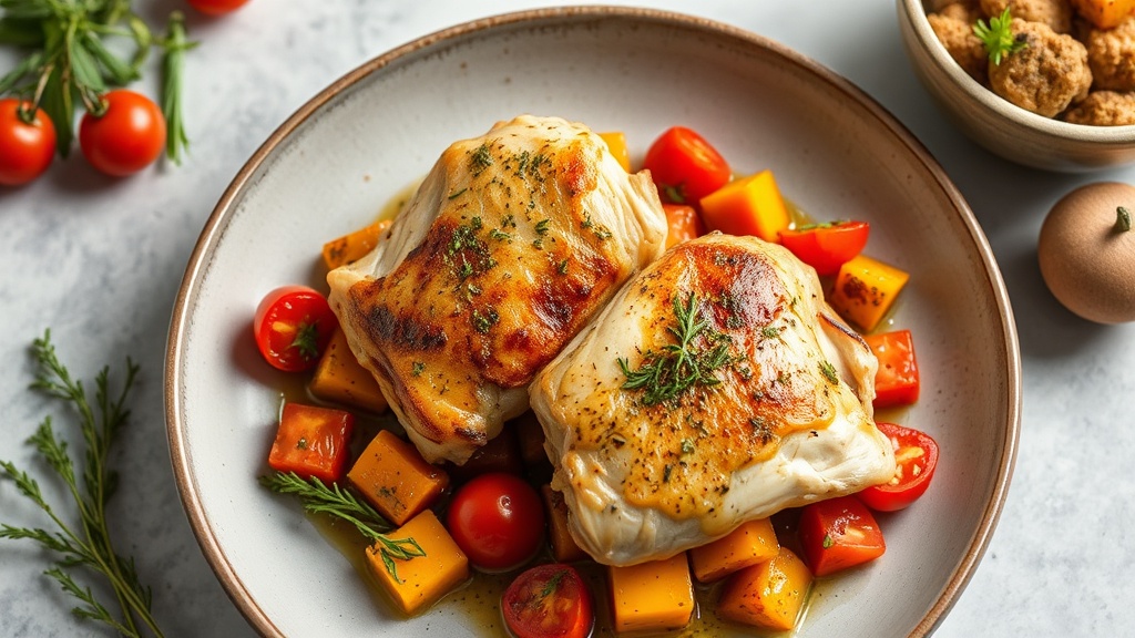 Herb-Roasted Chicken Thighs with Squash and Tomato Medley