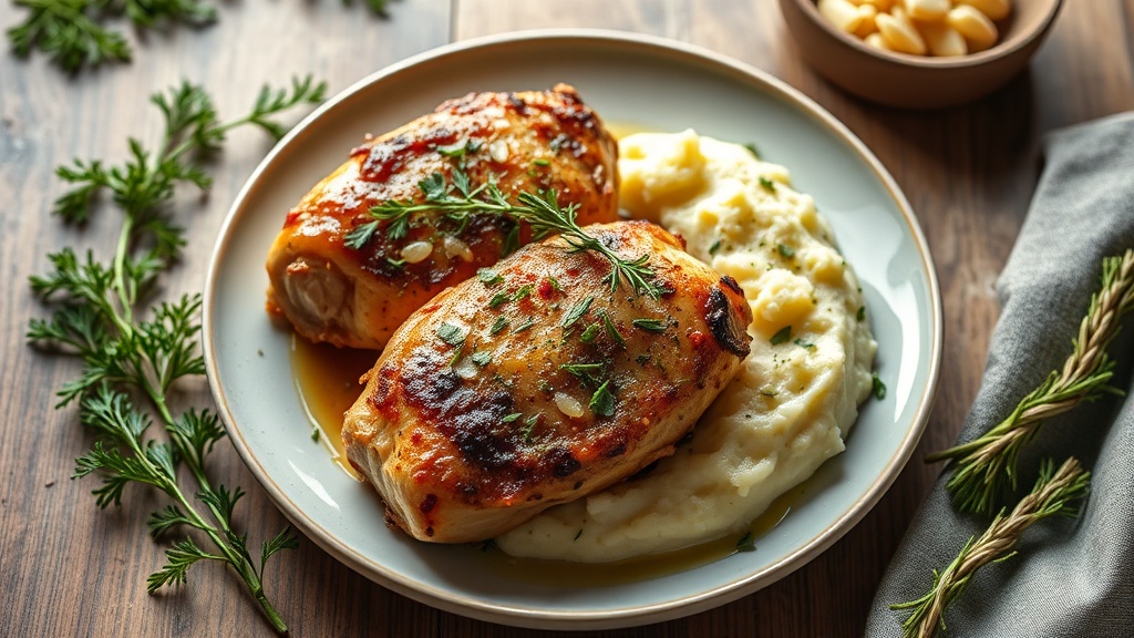 Herb-Roasted Chicken with Garlic Mashed Potatoes