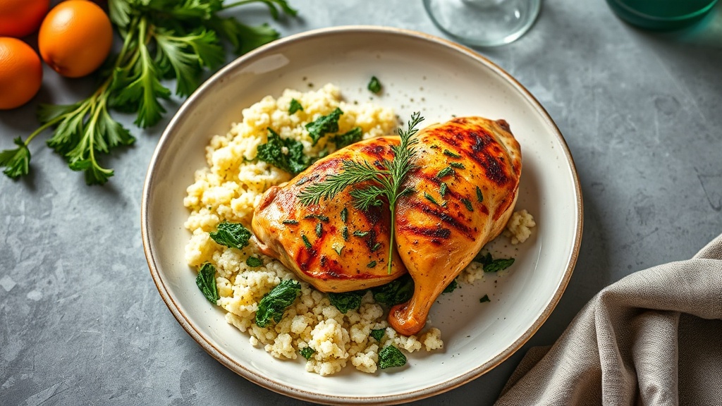 Herb-Roasted Chicken with Kale and Cauliflower Rice