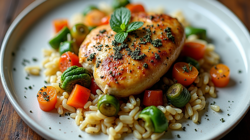 Herb-Roasted Chicken with Orzo and Seasonal Vegetables
