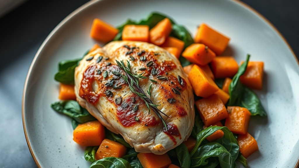 Herb-Roasted Chicken with Sweet Potato, Carrot, and Spinach Medley