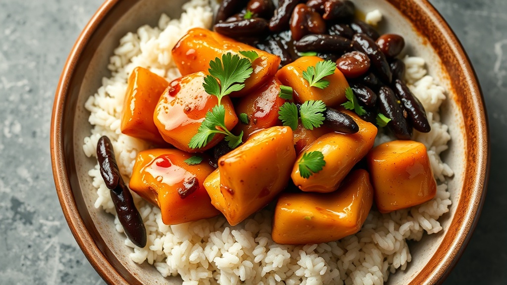 Honey Garlic Chicken with Black Beans and Rice