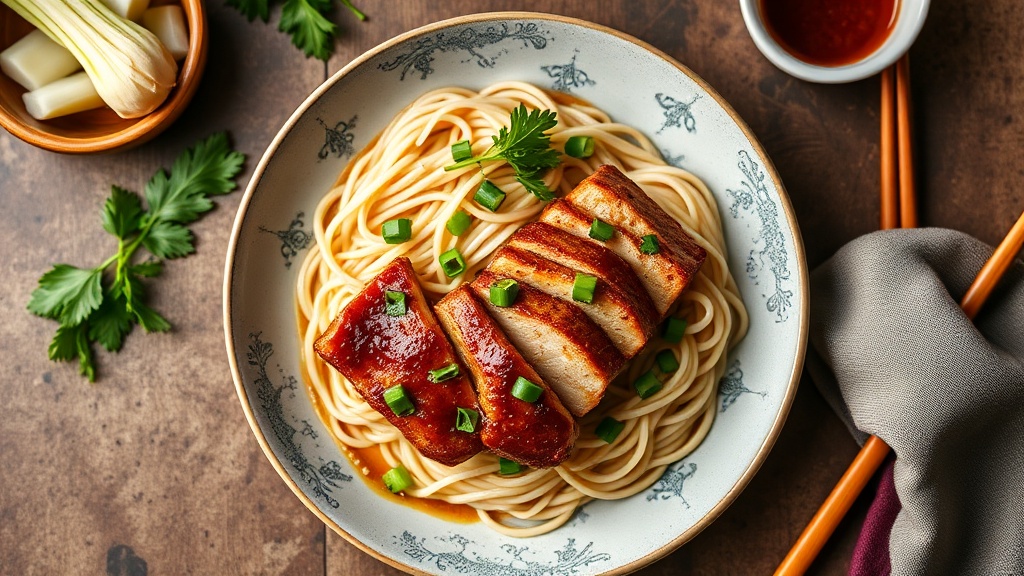 Honey Ginger Pork Loin with Udon Noodles and Pak Choi
