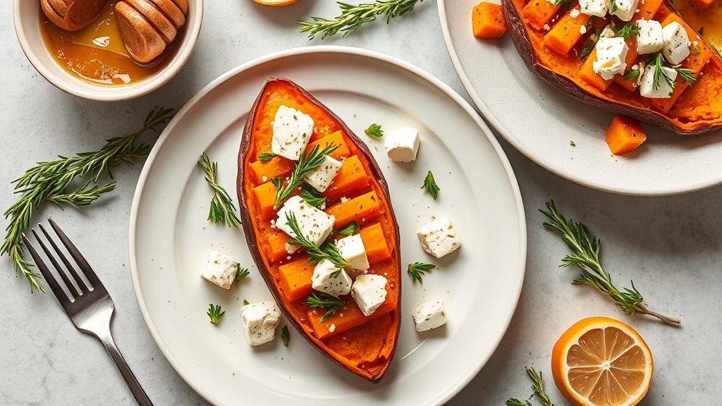 Honey Rosemary Sweet Potato Bake with Feta
