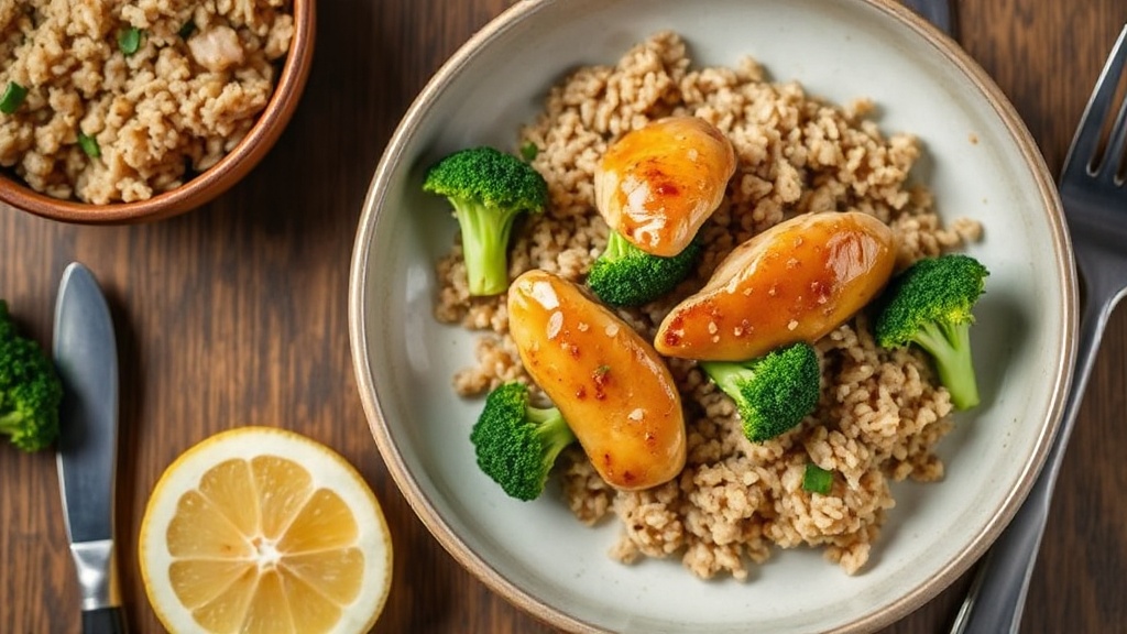 Honey-Dijon Chicken with Broccoli and Spiced Brown Rice