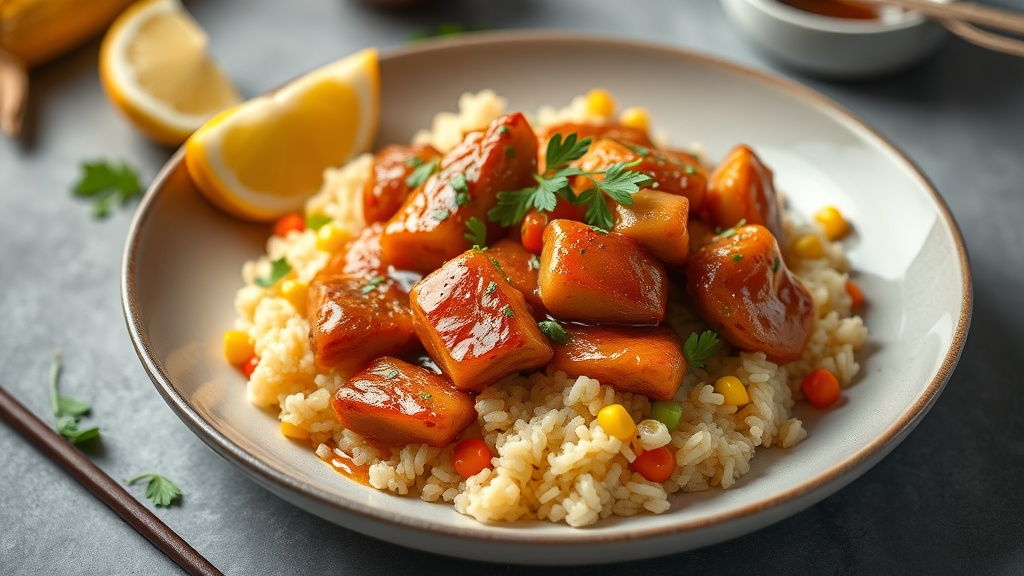 Honey-Lychee Chicken with Sweet Corn Rice