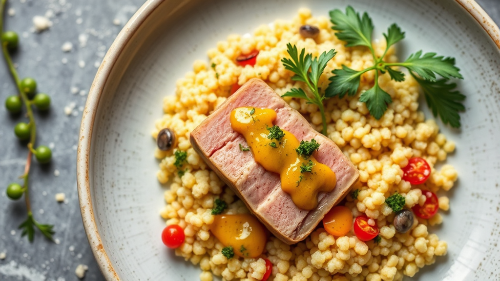 Hot Mustard Tuna with Herby Couscous