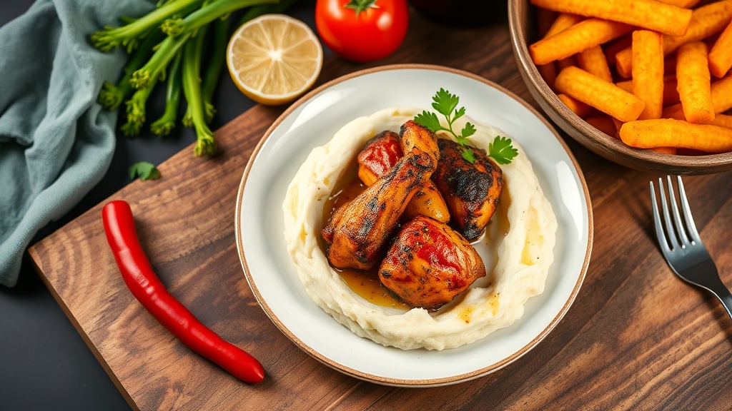 Jerk Chicken with Garlic Mashed Potatoes