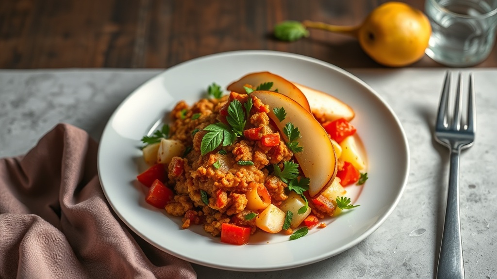 Jollof Chicken with Pear Salad