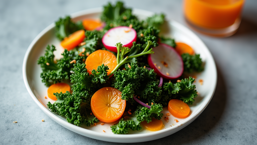 Kale and Radish Salad with Carrot Ginger Dressing