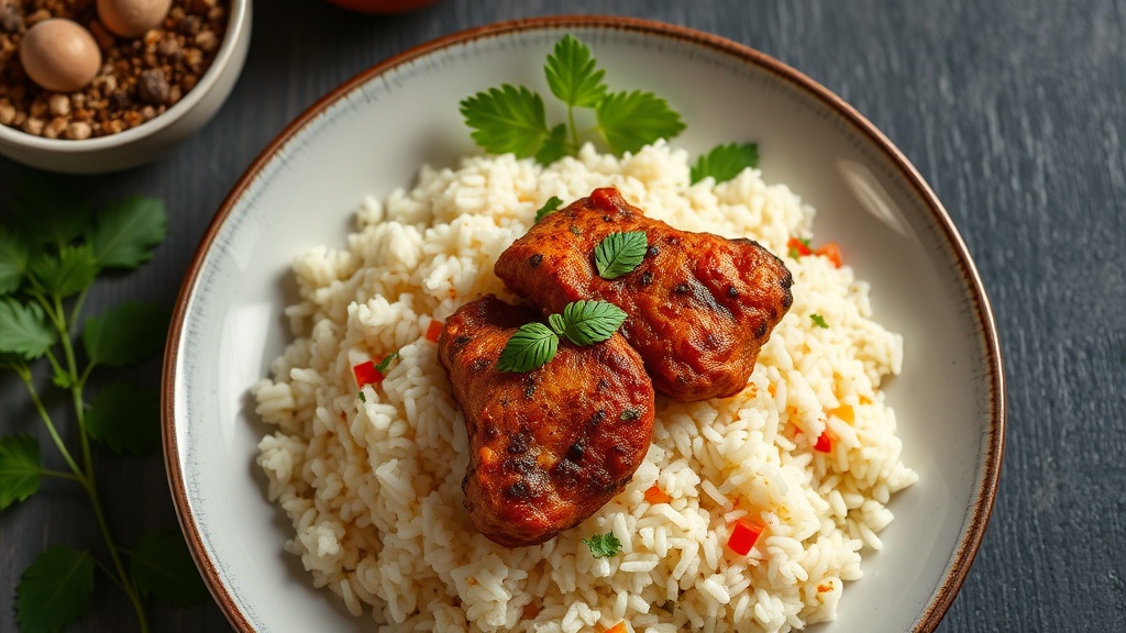 Kenyan Coconut Rice with Spiced Chicken