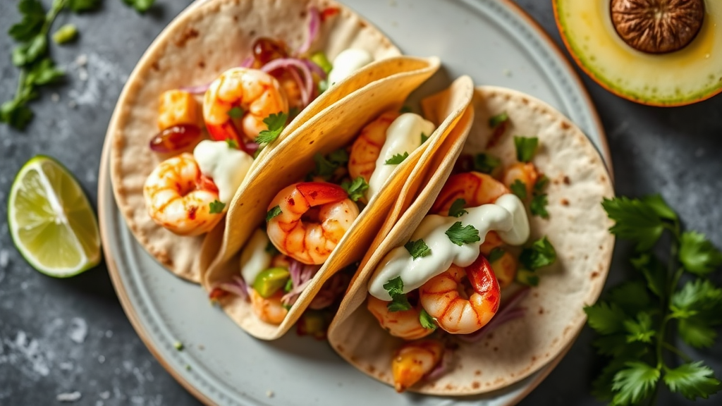 Keto Coconut-Lime Shrimp Tacos with Avocado Crema