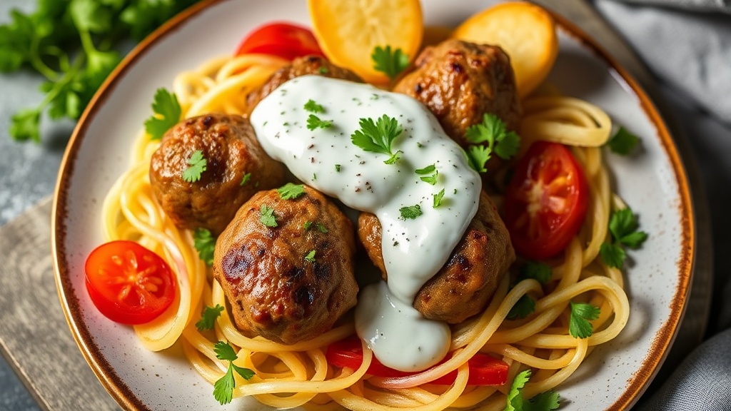 Lamb and Chicken Kofta with Tzatziki Sauce