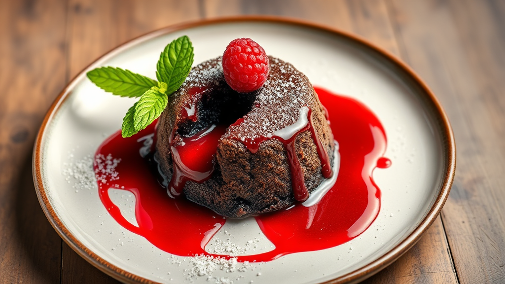 Lava Cake with Raspberry Sauce