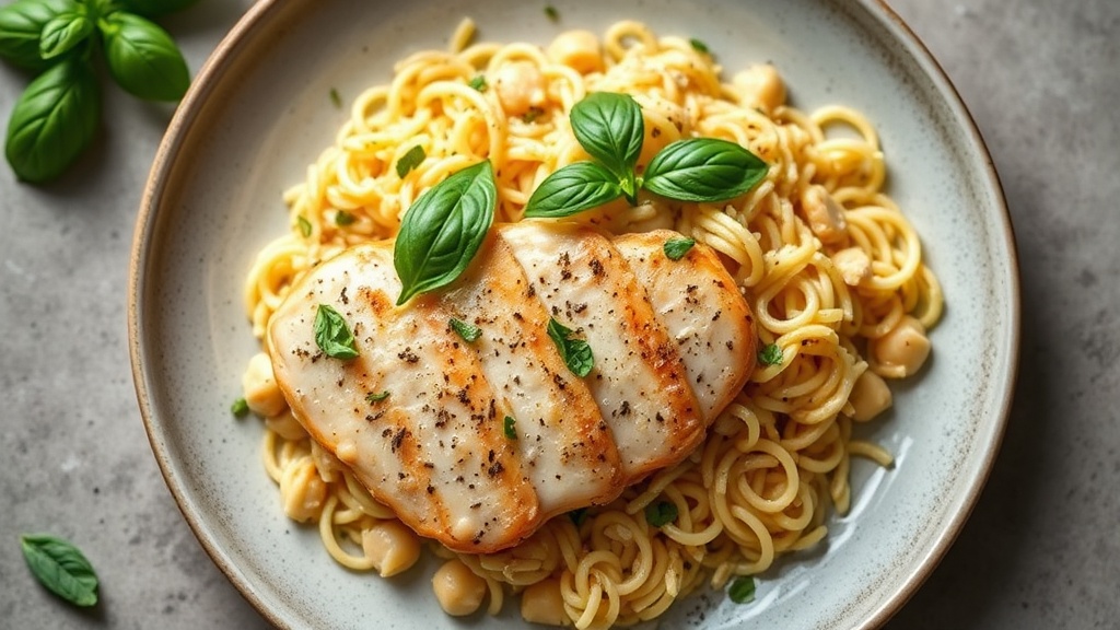 Lemon Basil Chicken with Garlic Parmesan Orzo