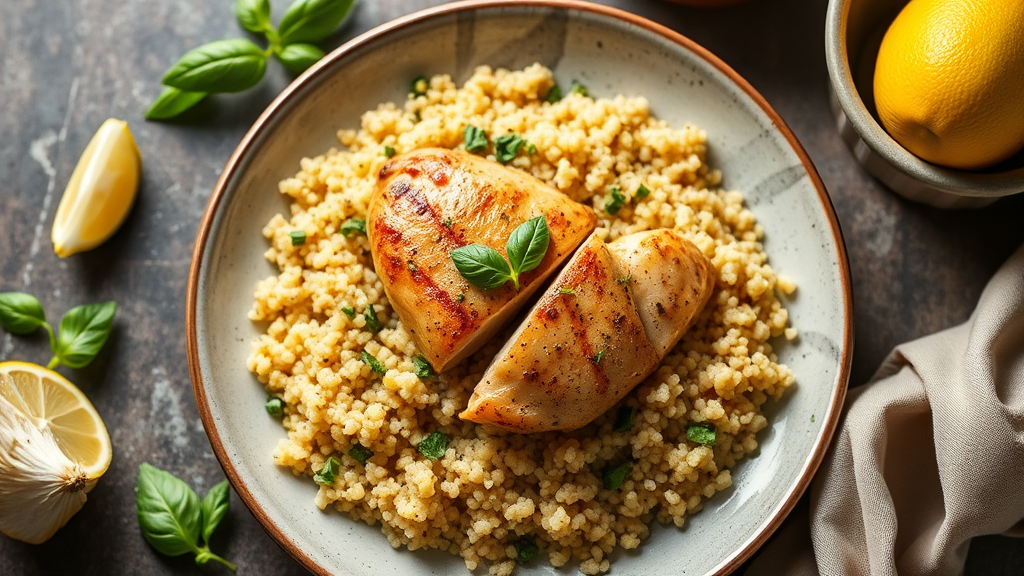 Lemon Basil Chicken with Garlic Quinoa