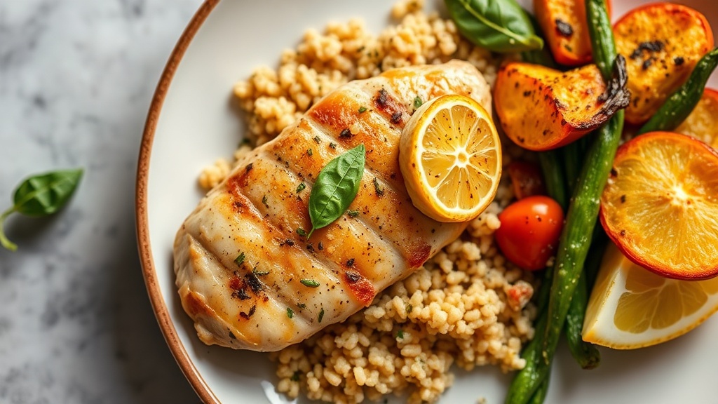 Lemon Basil Chicken with Quinoa and Roasted Vegetables