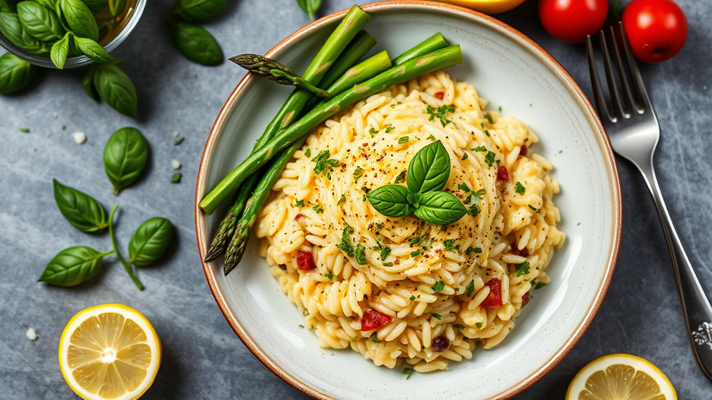 Lemon Basil Risotto with Grilled Asparagus