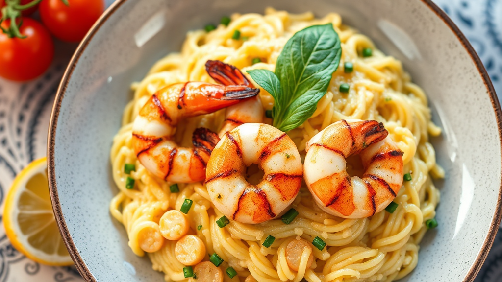 Lemon Basil Risotto with Grilled Shrimp