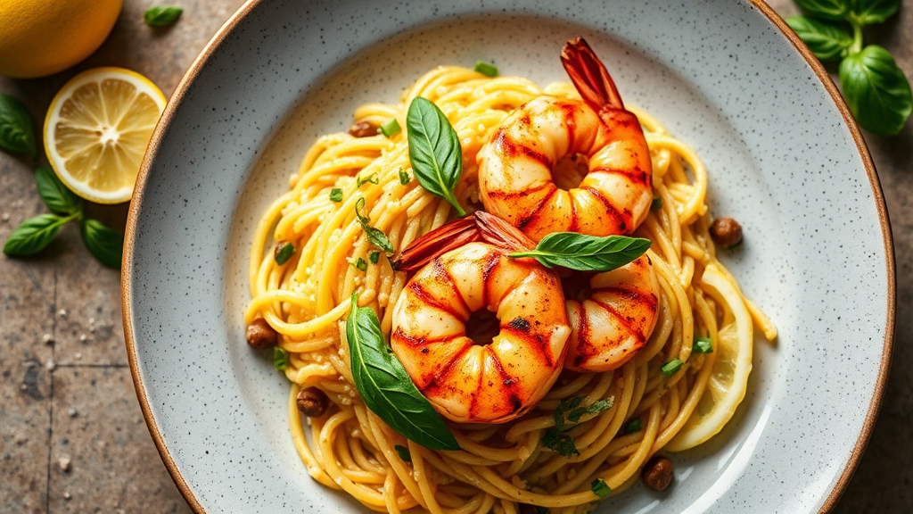 Lemon Basil Risotto with Grilled Shrimp