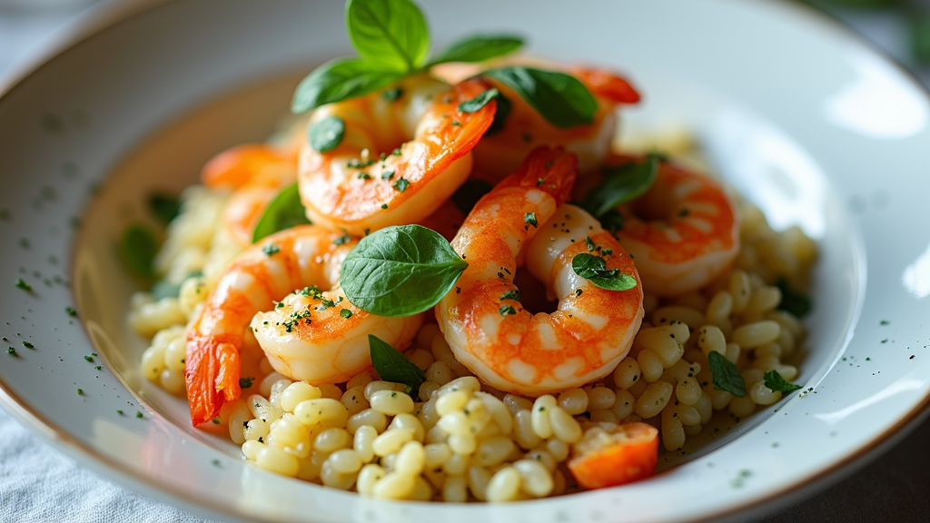 Lemon Basil Risotto with Grilled Shrimp