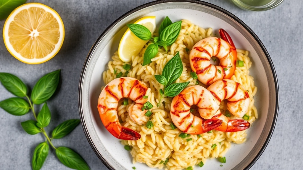 Lemon Basil Risotto with Grilled Shrimp