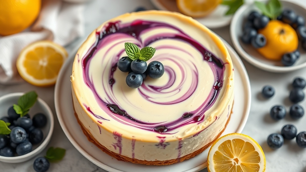Lemon Blueberry Swirl Cheesecake