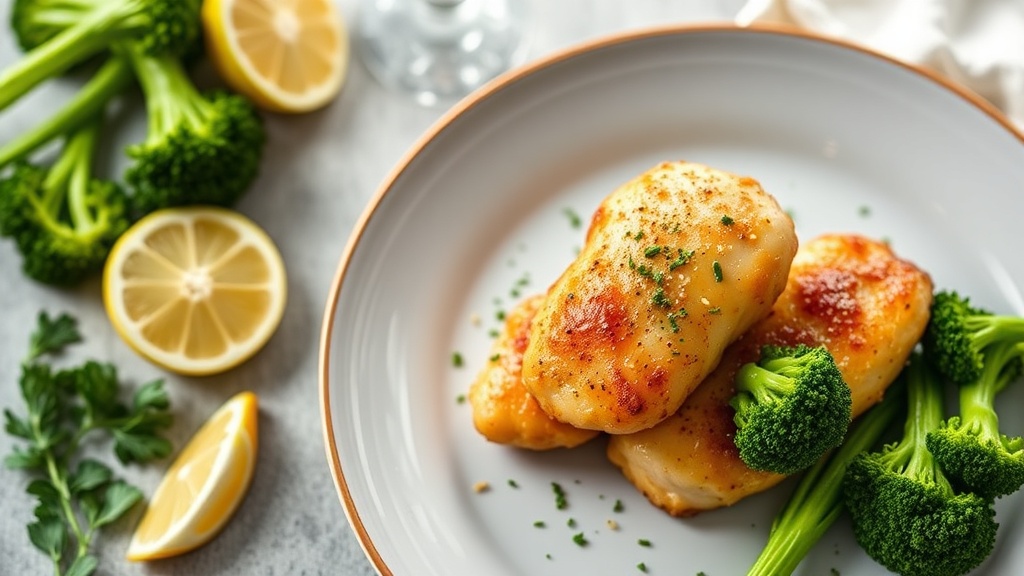 Lemon Garlic Chicken Tenders with Steamed Broccoli