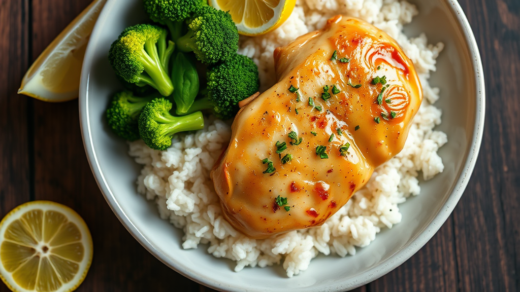 Lemon Garlic Chicken with Broccoli and Rice