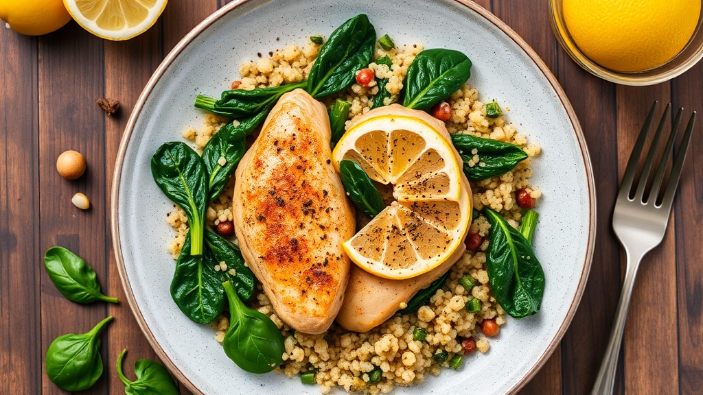 Lemon Garlic Chicken with Spinach and Quinoa
