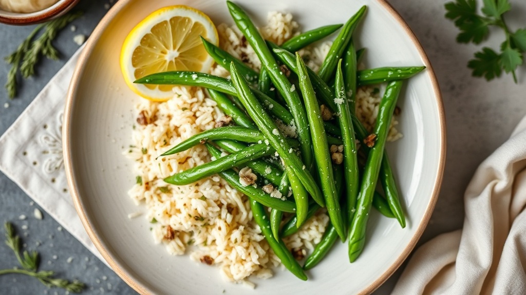 Lemon Garlic Green Beans with Herbed Rice