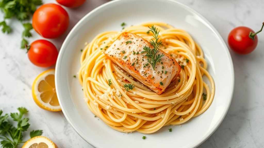 Lemon Garlic Salmon Pasta