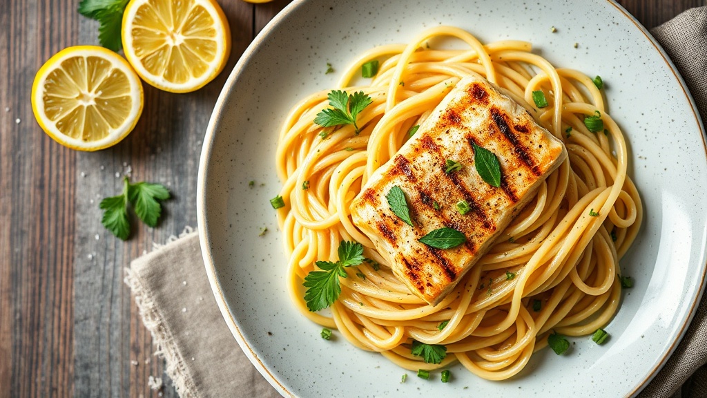 Lemon Garlic White Wine Pasta with Grilled Fish