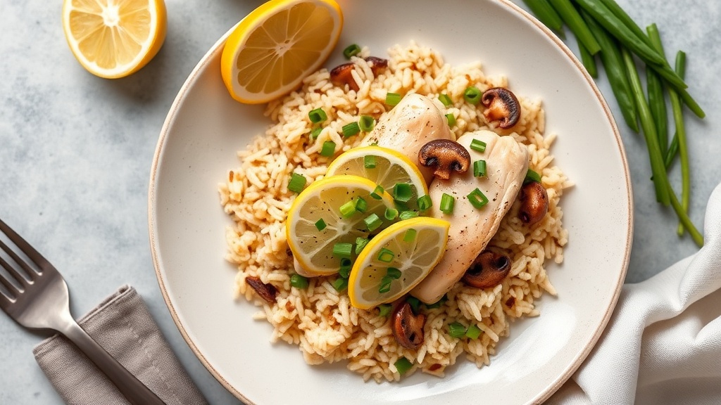 Lemon Jalapeño Chicken with Scallion Mushroom Rice