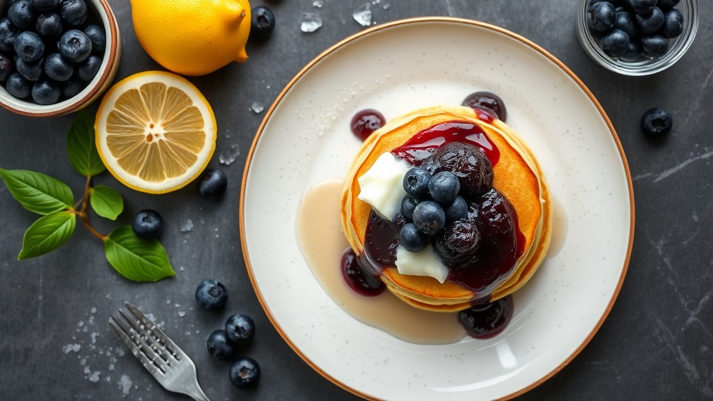 Lemon Ricotta Pancakes with Blueberry Compote