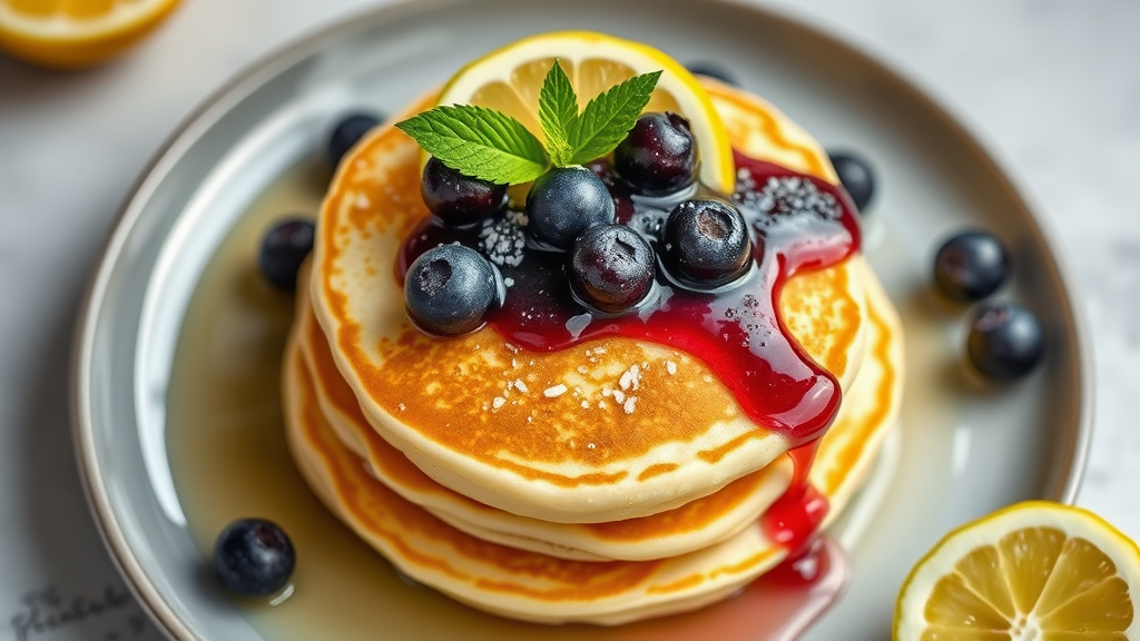 Lemon Ricotta Pancakes with Blueberry Compote