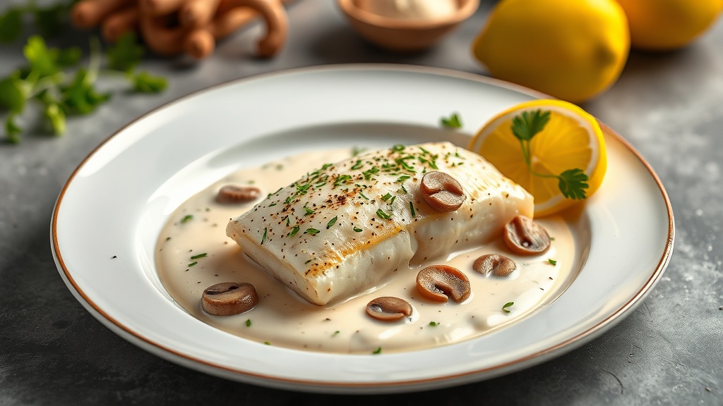 Lemon Sole with Mushroom Cream Sauce
