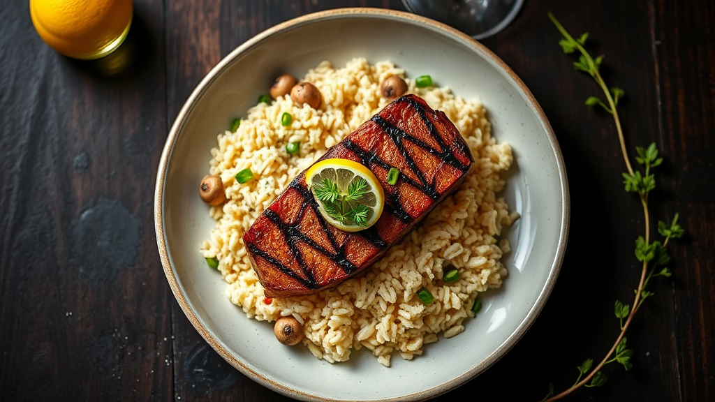 Lemon Zest Steak with Mushroom Rice