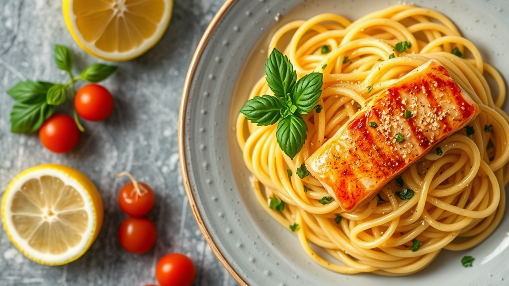 Lemon-Garlic Pasta with Salmon